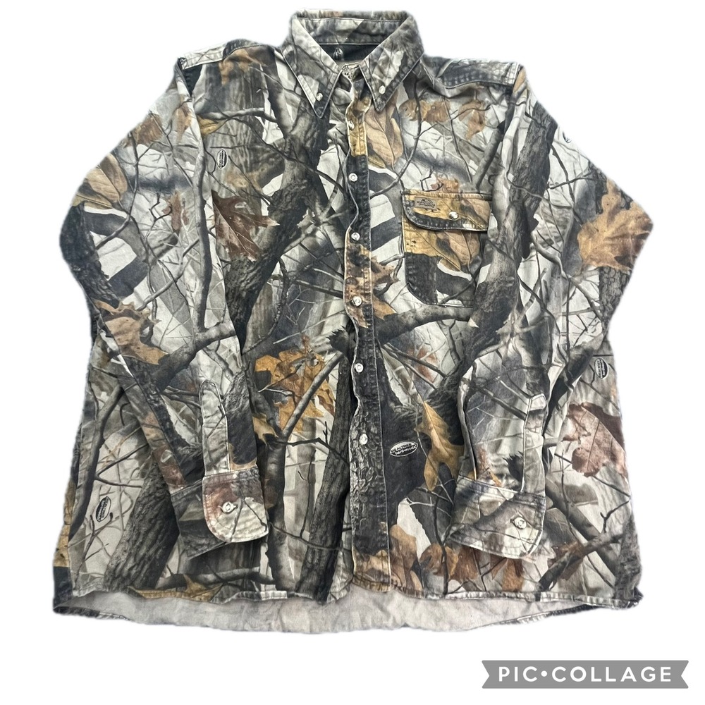 Whitewater Outdoors Mens L Camo Button Up Shirt Long Sleeve Realtree Hardwoods‎